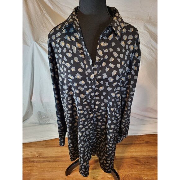 Susan Graver Tops - SUSAN GRAVER Button Front Navy Animal Print Long Sleeve Dress L